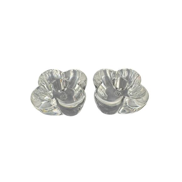 Baccarat Vintage Crystal Flower-Shape Taper Candle Holders Set of 2